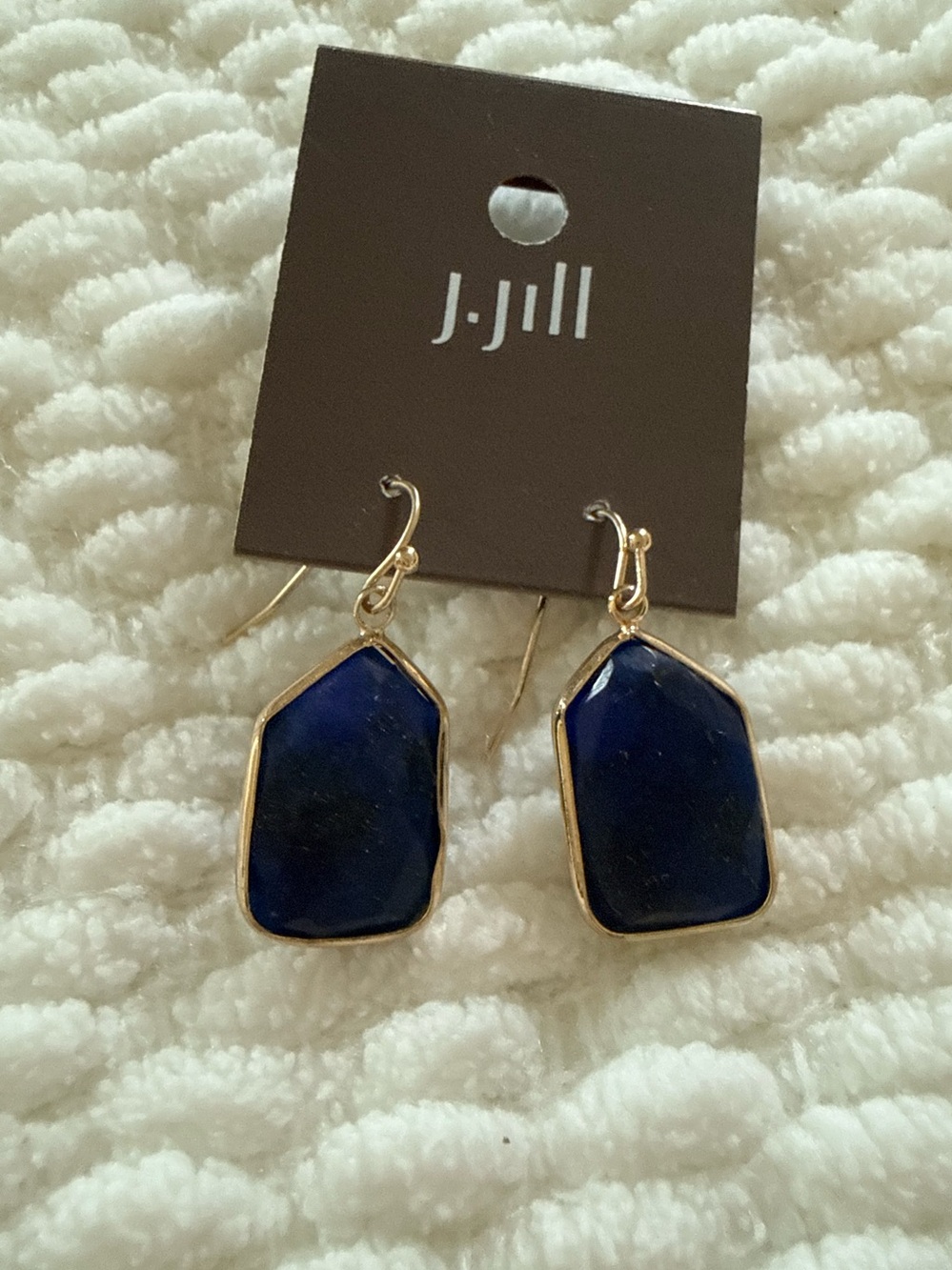 J. Jill Blue Lapis Stone Drop Earrings with Gold Trim